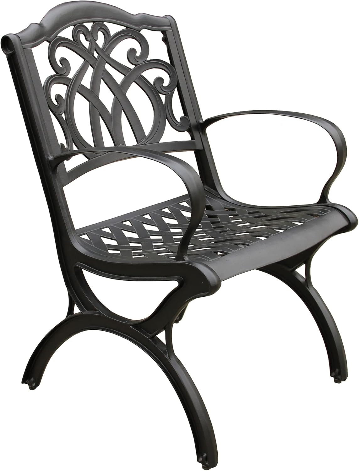 Ornate Traditional Outdoor Cast Aluminum Black Patio Dining Chair