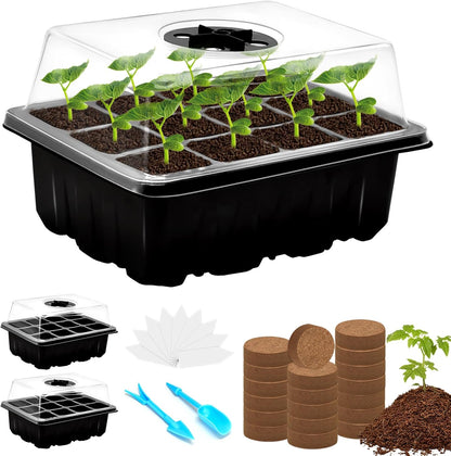 Halatool Seed Starter Kit, 3 Pack 36 Cells Black Seedling Starter Tray with 40 PCS Coco Coir Pellets for Seedlings, Organic Seed Starting Soil Pods for Planting Vegetables Flowers Herbs