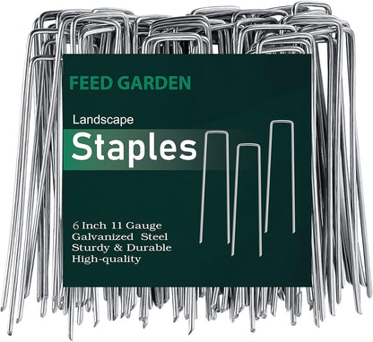 FEED GARDEN 6 Inch 500 Pack Galvanized Landscape Staples Plant Cover Pins 11 Gauge Tent Stakes Garden Stakes Landscaping Fabric SOD Pins Yard Spikes for Decoration Weed Barrier Fabric