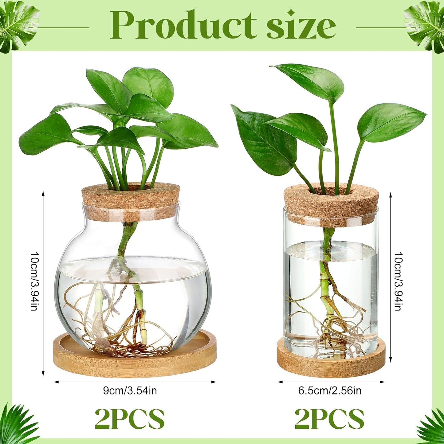 Layhit 4 Pcs Plants Propagation Stations vases Glass Planters with Wooden Lid and Bamboo Stand for Hydroponic Plants Gardening Gifts for Women Mom Home Office Tabletop Decoration(Funny Style)