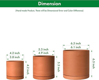 D'vine Dev Terracotta Pots for Plants, 4.2 Inch 5.3 Inch 6.5 Inch, Succulent Planter Pot with Drainage and Saucer, 40-T-A-0