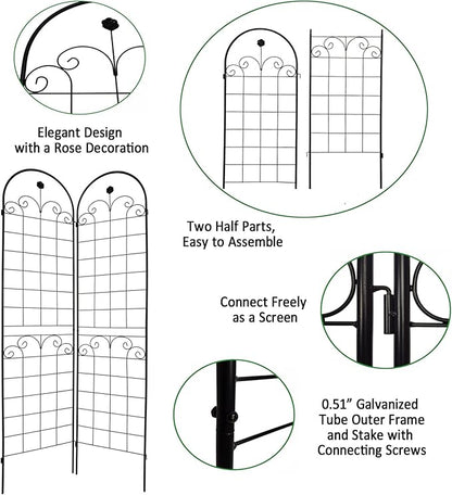 2 Pack Metal Garden Trellis 86.7" H Garden Fence Rustproof Trellis for Climbing Plants Support Roses Flower Outdoor Lawn Black