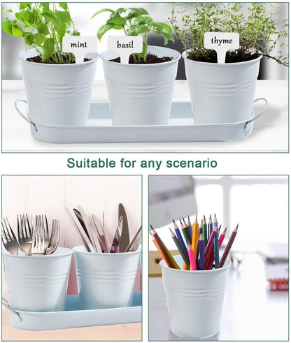 vensovo Indoor Herb Planter Set - Galvanized Windowsill Garden Pots with Tray & Drainage, Set of 3 Metal Window Planters for Kitchen & Outdoor Use, White