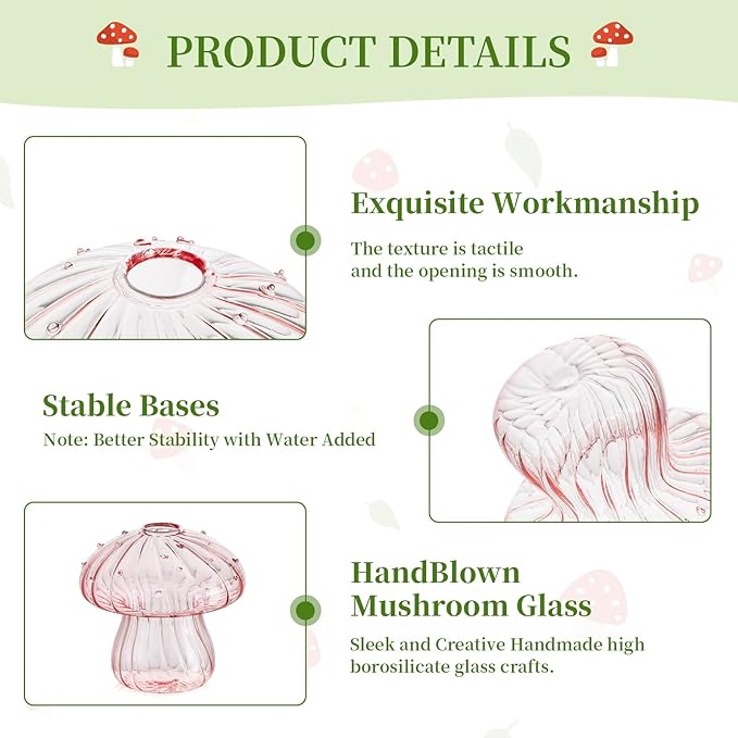 Glasseam Mushroom Planter Propagation Vase, Set of 10 Glass Terrariums for Plants, Cute Hydroponic Small Planter, Colored Propagate Station, Decorative Bud Vases for Flowers, Unique Gifts for Women