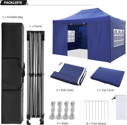 COBIZI 10x15 Pop up Canopy Tent Heavy Duty with 4 Sidewalls, Easy Set-up Commercial Outdoor Party Tent, 100% Waterproof Wedding Canopy Gazebo, 3 Height Adjustable with Handbag, Dark Blue
