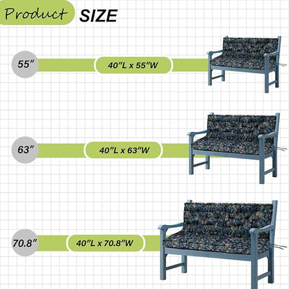 Swing Replacement Cushions with Backrest, 2 or 3 Seater Waterproof Non-Slip Overstuffed Swing Pad, Indoor/Outdoor Bench Cushion for Porch Chair Swing Garden Furniture (Hummingbird, 40 * 63 in)