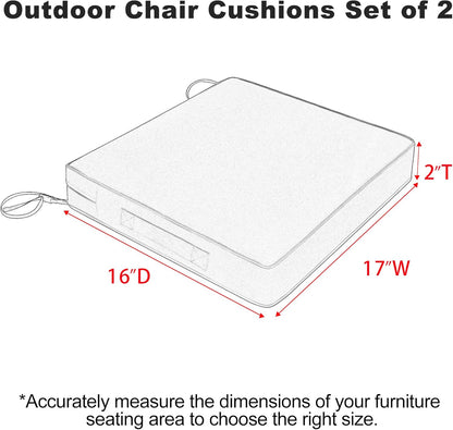 Favoyard Patio Chair Cushions 17 x 16 x 2 Inch Waterproof Outdoor Seat Cushions for Patio Furniture 3-Year Color Fastness Garden Sofa Couch Pads with Handle & Adjustable Straps Set of 2, Dark Grey