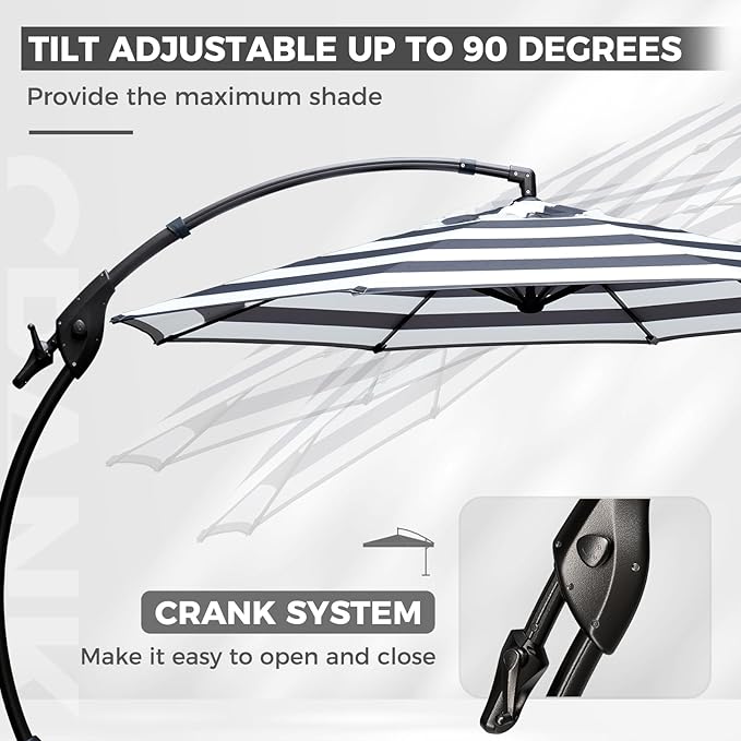 Grand patio 12 FT Patio Cantilever Umbrella Outdoor Large Round Aluminum Offset Umbrella Base Included for Deck Yard (Black & White, 12 FT)