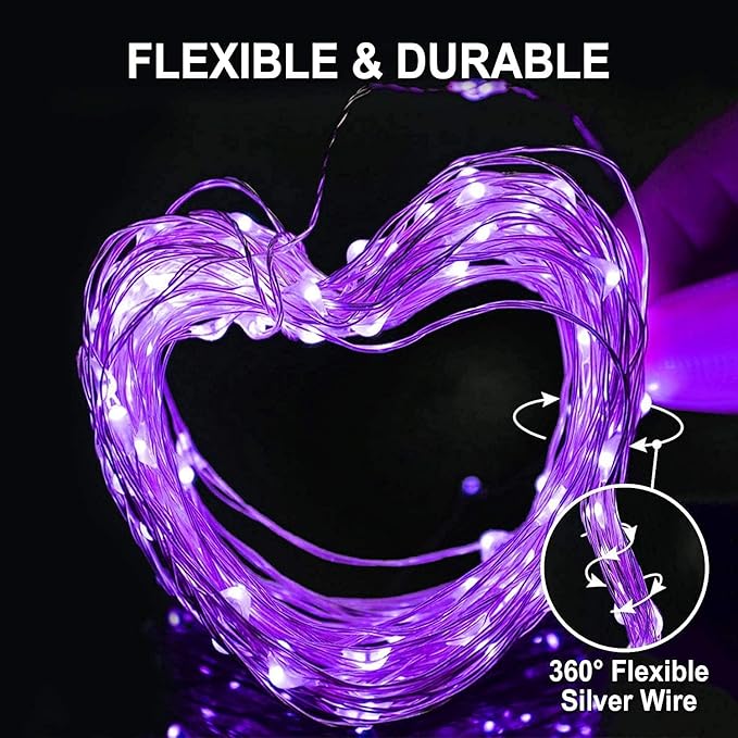 JMEXSUSS 2 Pack Solar Fairy Lights Outdoor, 33ft 100 LED Purple Christmas Lights, Waterproof 8 Modes Purple Solar Light for Outside Tree Garden Patio Halloween Christmas Decorations