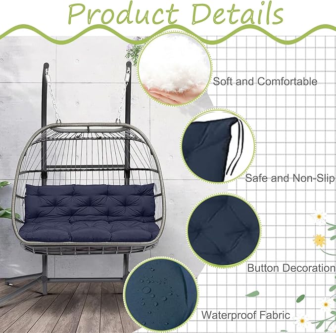 Replacement Cushions for Outdoor Swing, Outdoor Cushions for Patio Furniture with Backrest, Waterproof Thicken 4" porch swing cushions, for Outdoor Patio Garden Furniture(Navy blue 40 * 47 in)