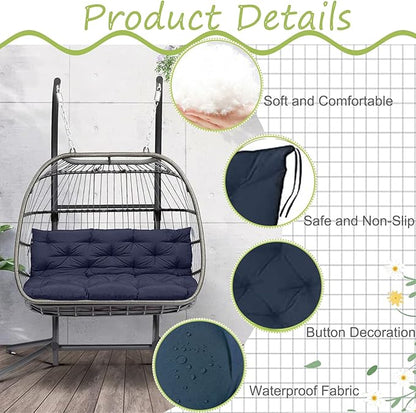 Replacement Cushions for Outdoor Swing, Outdoor Cushions for Patio Furniture with Backrest, Waterproof Thicken 4" porch swing cushions, for Outdoor Patio Garden Furniture(Navy blue 40 * 47 in)
