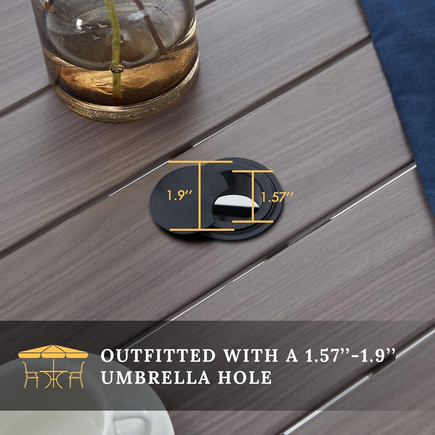 VICLLAX Round Patio Table with Adjustable Umbrella Hole, All Weather Outdoor Round Dining Table for Lawn Garden, 41.2"x 28" Grey Wood-Like Outdoor Coffee Table