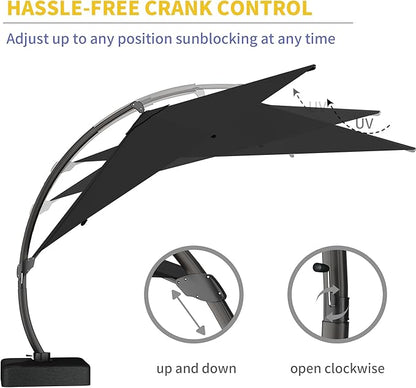 Kingdura 11ft Cantilever Patio Umbrella with Base Included, Large Round Offset Outdoor Pool Umbrella, 360° Rotation & Infinite Tilt, Heavy Duty Aluminum Frame for Deck Backyard, Black