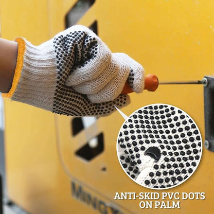 Evridwear Cotton Polyester String Knit Shell Safety Protection Work Gloves for Painter Mechanic Industrial Warehouse Gardening Construction Men & Women 12 Pairs, With One Side Dots, S Size