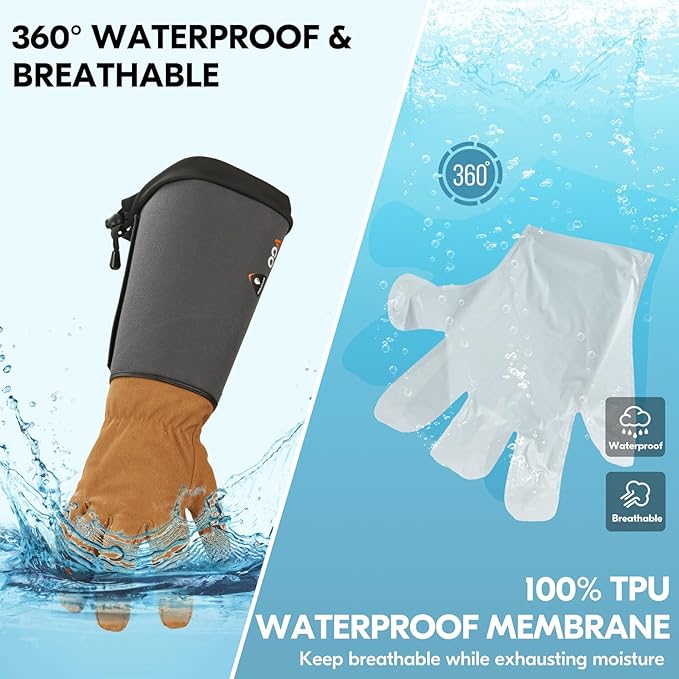 Vgo... Winter Warm Safety Work Gloves Men, Extended Pig Split Leather Cuff,Synthetic Leather, Rose Pruning Thorn Proof,Gardening(Size L,Brown,SL6592FLWP)