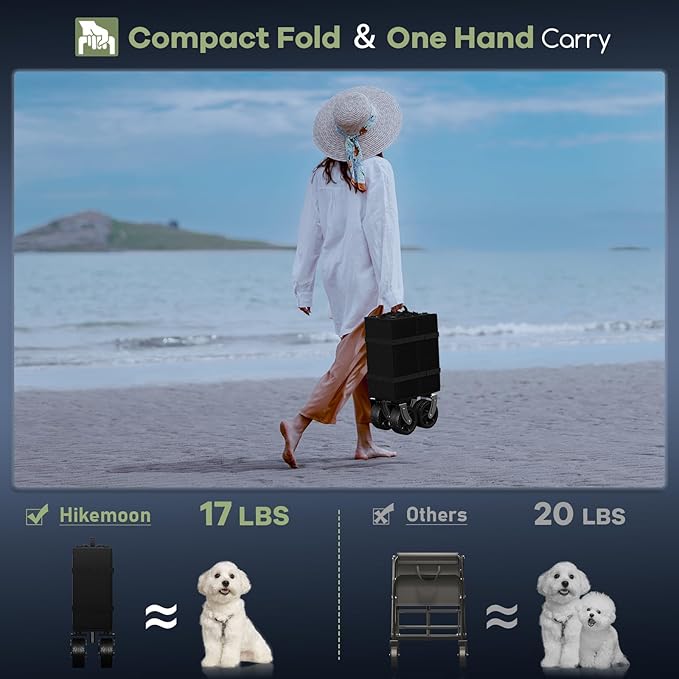 150L Collapsible Wagons Carts Foldable, 360LBS Heavy Duty Folding Beach Cart with Big All-Terrain Wheels, Portable Utility Wagon for Grocery, Shopping, Garden, Sports, Camping, Black