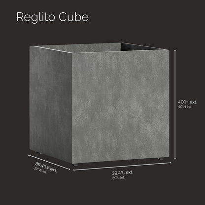 Reglito Cube Planter – Fiberglass Indoor/Outdoor and Weather-Resistant Large Planter (Grey Stone, 39.4" L x 39.4" W x 40" H)