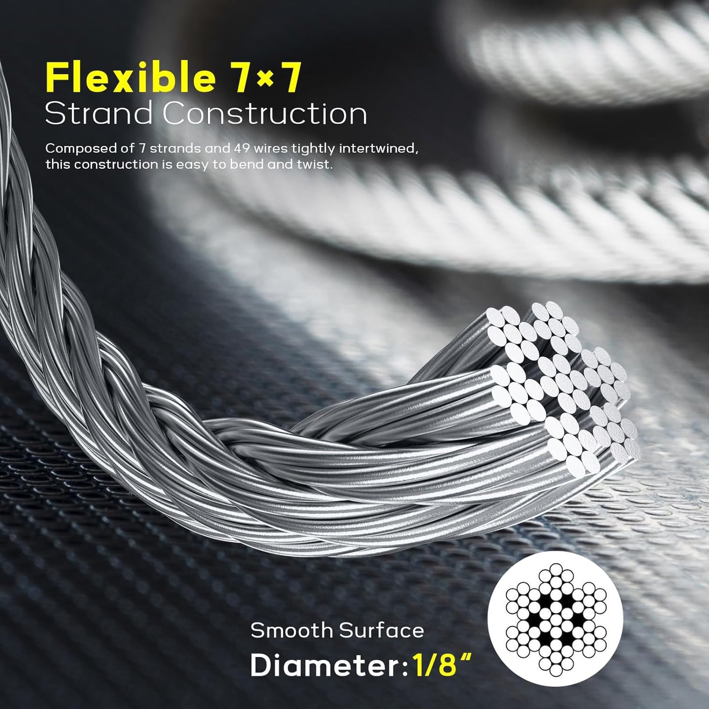 1200FT 1/8" T316 Stainless Steel Cable, Wire Rope Aircraft Cable for Deck Cable Fence Railing Kit, and DIY Balustrades, 7x7 Strands Construction, Comes with a Cutter