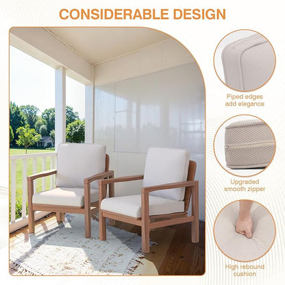 Outdoor Chair Cushions 23" x 24" x 4", Patio Deep Seat Replacement Cushions Set with Zippered Removable Cover, Weather-Resistant Olefin Fabric for Garden Chair Sofa Couch, Beige