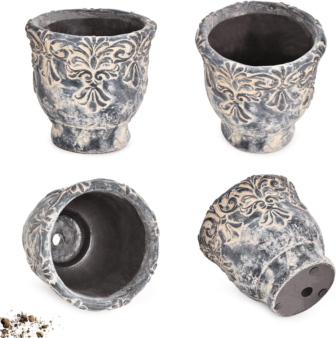 Sungmor 6.1 Inch Cement Plant Pot for Plants, Succulent Planter with Embossed Design, Vintage Concrete Flowerpots with Drainage Hole, Decorative Orchid Houseplant Pot Indoor Outdoor Plant Container