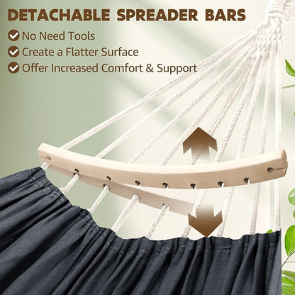Chihee Cotton Hammock Large Soft Breathable Camping Hammock Holds Up to 660lbs Portable Tree Hammock with Detachable Spreader Bar Pillow 2 Strong Webbings 2 Carabiners Patio Garden Indoor Outdoor