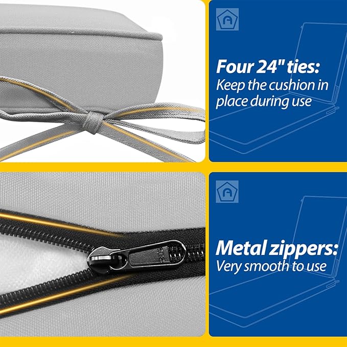 AAAAAcessories Outdoor Chaise Lounge Cushions, Waterproof, Fade-Resistant Patio Furniture Replacement Cushions, 74" x 23" x 3", Gray