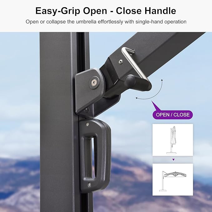 PURPLE LEAF 13 FT Square Patio Umbrella Large Cantilever Outdoor Aluminum Offset Umbrella with 360-degree Rotation for Garden Deck Backyard Pool Grey