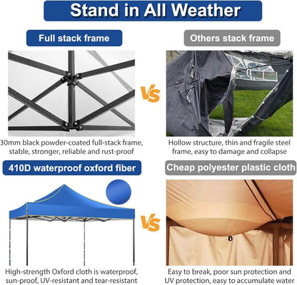 COBIZI 10x10 Heavy Duty Pop up Canopy with 4 Removable Sidewalls, Canopy Tent with Portable Bag, Ez Pop up Tent Commercial Gazebo Waterproof Sunshade for All Weather Party Camp Stall Patio