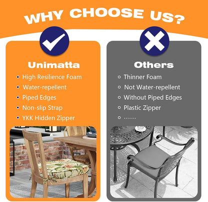 Round Corner Seat Cushions, 17" x 16" x 2", Set of 4, Indoor Outdoor Water Repellent Universal Chair Pads with Ties for Patio Furniture, Garden Deck Dining Chairs, Leaf and Flower