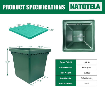 20x20x20in Underground Splice Boxes W/FRP Inspection Lid Large Enclosure Pit Precast Polyethylene Distribution Pull Box Access Electrical Junction Drillable Tapered Wiring Cable Chamber
