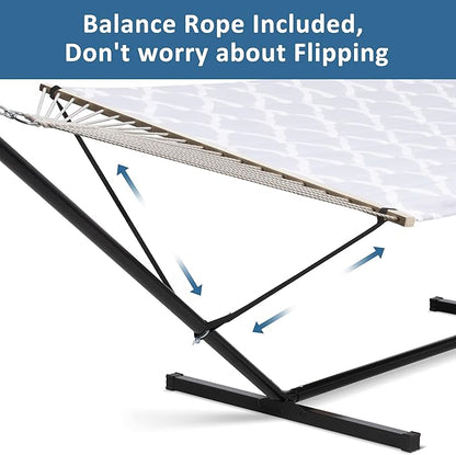 SUNCREAT Double Hammock, Extra Large Quilted Fabric Swing with Hardwood Spreader Bars & Detachable Pillow, Heavy Duty, Perfect for Indoor/Outdoor Patio, Deck, Yard, Gray Cloud