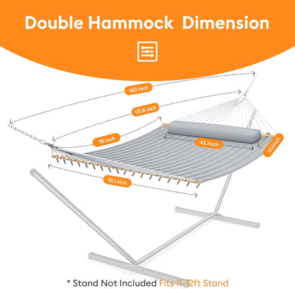 Double Hammock with Spreader Bar,Soft Pillow,Max Load 500lbs,Portable Hammock for Outdoor,Camping,and Backyard,Dark Gray