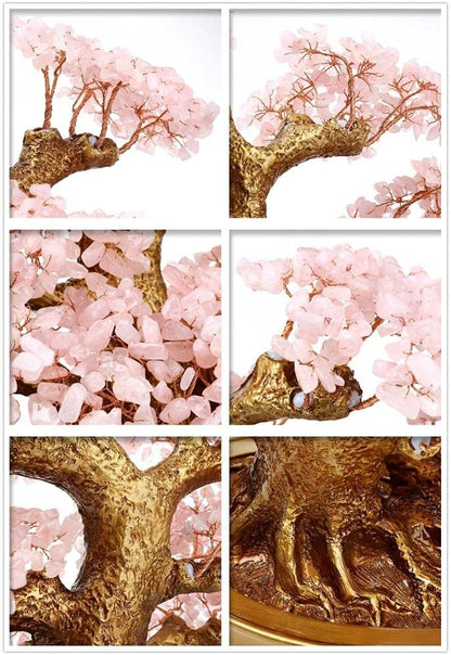 Feng Shui Money Tree Large Pine Tree Style Crystal Quartz Lucky Tree Gem Tree for Office Home Feng Shui Decoration for Wealth/Fortune and Luck (Pink)