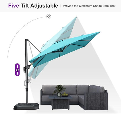 PURPLE LEAF 8 Feet Patio Umbrella Outdoor Cantilever Square Umbrella Aluminum Offset Umbrella with 360-degree Rotation for Garden Deck Pool Patio, Turquoise Blue
