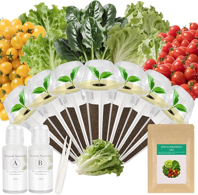 Spinach & Spring Mix Seed Pod Kit for AeroGarden, Ahopegarden, MUFGA with Red Cherry/Golden Cherry Tomato, Buttercrunch Lettuce, Green Romaine Lettuce and Spinach - Compatible with All Garden(7-Pod)