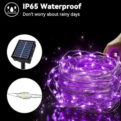Solar String Lights Outdoor Waterproof 2 Pack Total 66ft 200LED 8 Modes Twinkle Lights Solar Fairy Lights for Patio, Garden Yard Party Wedding Tree Christmas Halloween Decoration, Purple
