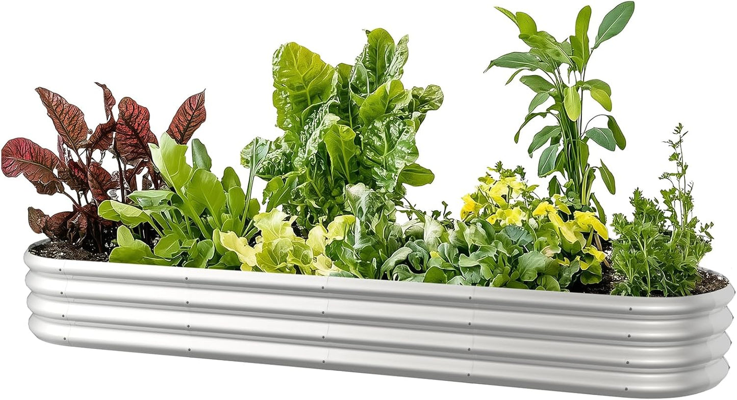 8x2x1ft Oval Galvanized Raised Garden Bed Outdoor 9-in-1 Large Metal Modular Planter Box Raised Beds for Gardening,Vegetables,Fruits,Flowers & Herbs (Silver)