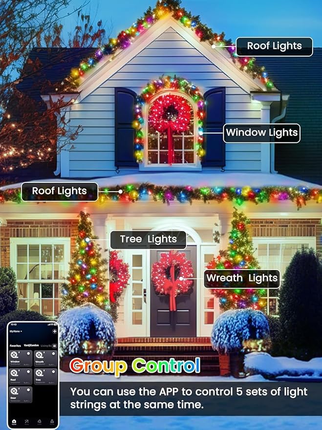240LED Smart Color Changing Christmas Lights App Controlled, 95FT Waterproof RGB Twinkle String Light Music Sync Multiple Modes, Christmas Lights with Remote & Timer Indoor Outdoor Xmas Decorations