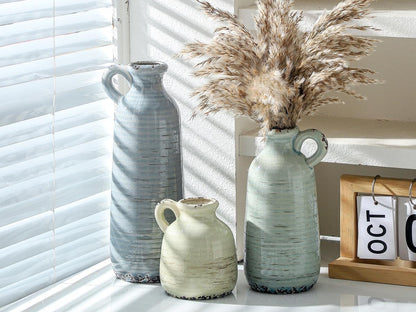 Ceramic Vase Set of 3 | Neutral Vase Home Decor with Handle | Pottery Modern Farmhouse Vases Pampas Grass Flower Vases for Home Decor Table Living Room Centerpieces Mantel Decor - Multicolor