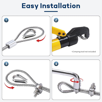 1/8 Inch Stainless Steel Cable 100FT, 7x19 Strand Wire Rope Kit with Thimbles, Clips & Aluminium Sleeves for Plants Climbing, Deck Fence Railing, String Light Haning and DIY Projects