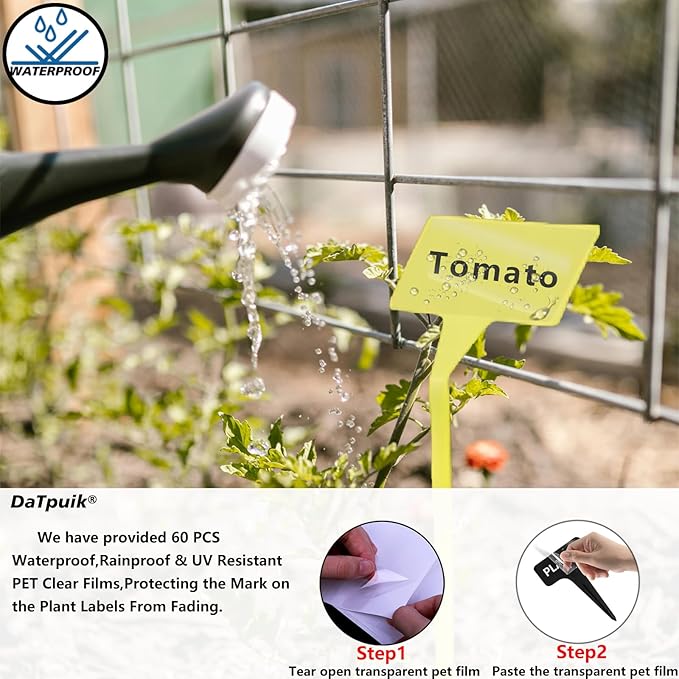 Yellow 30 Pack Outdoor Tall Plant Label, Large Waterproof Plastic Plant T-Type Tags, Durable Nursery Garden Markers, Perfect for Herbs, Flowers, Vegetable with Marking Pen (Height 11.8'')