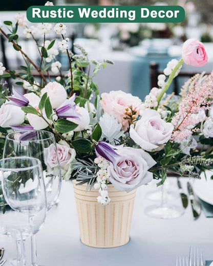 vensovo 6 Inch Beige Metal Rustic Flower Pots - 6Pcs Galvanized Planters with Drainage Hole and Rubber Plug, Rustproof Metal Bucket Plant Pots Farmhouse Vintage Style for Decor