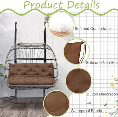 Swing Replacement Cushions with Backrest, 2 or 3 Seater Waterproof Non-Slip Overstuffed Swing Pad, Indoor/Outdoor Bench Cushion for Porch Chair Swings Garden Furniture(Brown 40 * 40 in)