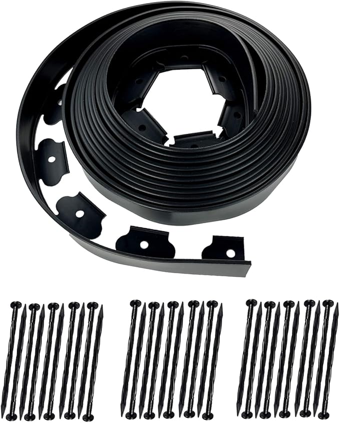 Hugeleaf Landscape Edging 2 Inch Tall, 30 Feet Garden Edging Border with 30pcs Stakes, Plastic Edging for Landscaping,Lawn,Flower Beds, Paver Edging (Black)