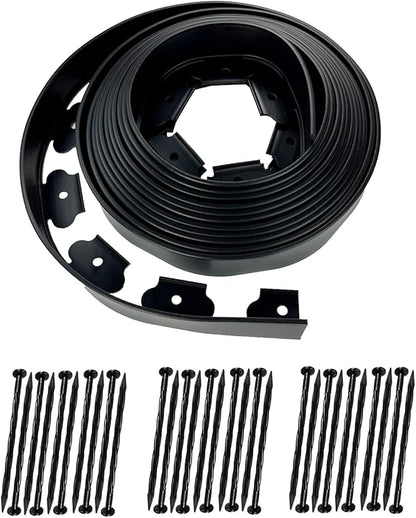 Hugeleaf Landscape Edging 2 Inch Tall, 30 Feet Garden Edging Border with 30pcs Stakes, Plastic Edging for Landscaping,Lawn,Flower Beds, Paver Edging (Black)