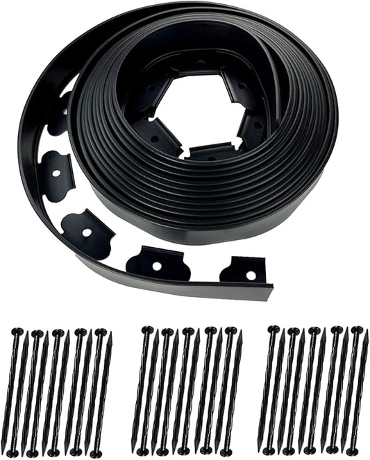 Hugeleaf Landscape Edging 2 Inch Tall, 30 Feet Garden Edging Border with 30pcs Stakes, Plastic Edging for Landscaping,Lawn,Flower Beds, Paver Edging (Black)