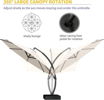 Kingdura 11ft Cantilever Patio Umbrella with Base Included, Large Round Offset Outdoor Pool Umbrella, 360° Rotation & Infinite Tilt, Heavy Duty Aluminum Frame for Deck Backyard, Creamy White