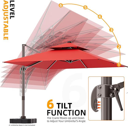 9' X 12' Cantilever Outdoor Patio Umbrellas Double Top Large Rectangle Umbrella Heavy Duty 360°Rotation Offset Umbrella for Garden Deck Pool Patio,Red