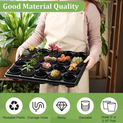 3 Inch Plastic Plant Pots 100 Pcs with 5 Pcs 20 Cell Seed Starter Trays, Thick Black Small Nursery Pots and Propagation Shuttle Trays for Seed Starting, Plant Propagation Starter Kit 5 Sets