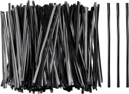 HARFINGTON 800pcs Bag Twist Ties 4.7" Reusable Plastic Metallic Twist Ties Wire Cable Ties for Party Bread Candy Cake, Black